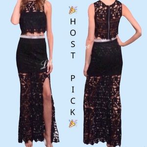Elegant Black Lace Skirt Set